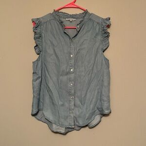 Love Tree Blue Sleeveless Button Down Shirt